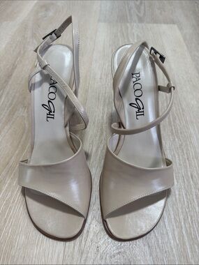 Paco Gil Neutral Beige Leather Strappy Slingback Sandals